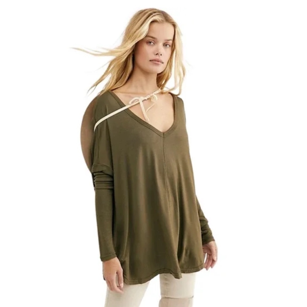 FREE PEOPLE Olive Oversized Moonshine Tunic Long Sleeve Top Size Medium